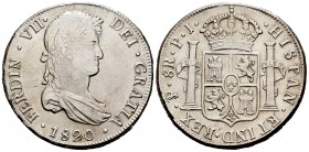 Ferdinand VII (1808-1833). 8 reales. 1820. Potosí. PJ. (Cal-1384). Ag. 26,76 g. Cleaned. Choice VF. Est...75,00. 

SPANISH DESCRIPTION: Fernando VII (...