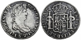 Ferdinand VII (1808-1833). 8 reales. 1821. Zacatecas. AZ. (Cal-1471). Ag. 26,85 g. Choice VF. Est...75,00. 

SPANISH DESCRIPTION: Fernando VII (1808-1...