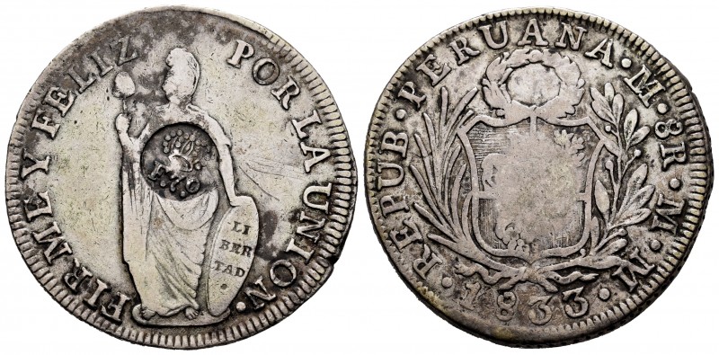 Ferdinand VII (1808-1833). 8 reales. 1833. Lima. MM. (Cal-1305). Ag. 26,76 g. Co...