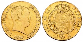Ferdinand VII (1808-1833). 2 escudos. 1822. Madrid. SR. (Cal-1641). Au. 6,75 g. Traces of welding at 12 o´clock on edge. "Cabezon" type. Choice F. Est...
