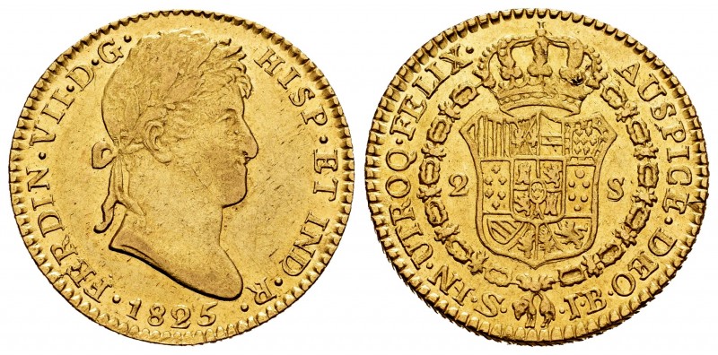 Ferdinand VII (1808-1833). 2 escudos. 1825. Sevilla. JB. (Cal-1683). Au. 6,66 g....