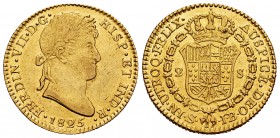 Ferdinand VII (1808-1833). 2 escudos. 1825. Sevilla. JB. (Cal-1683). Au. 6,66 g. Small planchet flaw on reverse. Choice VF. Est...325,00. 

SPANISH DE...
