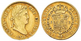Ferdinand VII (1808-1833). 2 escudos. 1829. Sevilla. JB. (Cal-1687). Au. 6,75 g. Scratch on obverse. Choice VF. Est...320,00. 

SPANISH DESCRIPTION: F...