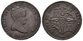 Elizabeth II (1833-1868). 4 maravedis. 1836. Segovia. (Cal-78). Ae. 4,98 g. Value on reverse. Scarce. Choice VF. Est...80,00. 

SPANISH DESCRIPTION: I...