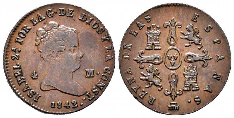 Elizabeth II (1833-1868). 4 maravedis. 1842. Segovia. (Cal 2008-528). Ae. 5,06 g...