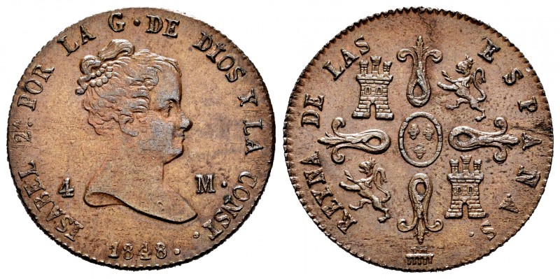Elizabeth II (1833-1868). 4 maravedis. 1848. Segovia. (Cal-91). Ae. 4,89 g. XF. ...