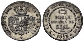 Elizabeth II (1833-1868). "Doble decima de real". 1853. Segovia. (Cal-148). Ae. 7,25 g. Scarce. Almost XF. Est...320,00. 

SPANISH DESCRIPTION: Isabel...