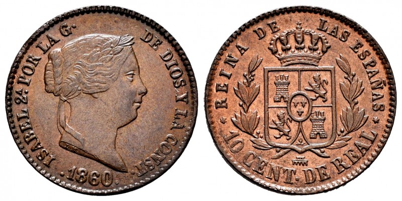 Elizabeth II (1833-1868). 10 centimos de real. 1860. Segovia. (Cal-176). Ae. 3,8...