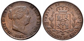 Elizabeth II (1833-1868). 25 centimos de real. 1863. Segovia. (Cal-196). Ae. 8,98 g. With some original luster remaining. XF/Almost XF. Est...80,00. 
...