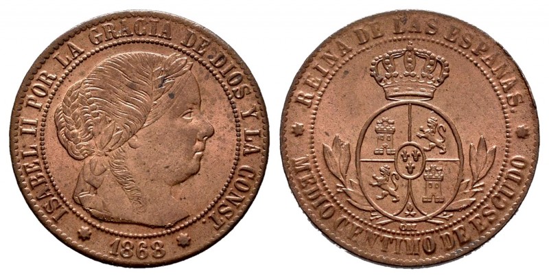 Elizabeth II (1833-1868). 1/2 centimo de escudo. 1868. Sevilla. OM. (Cal-212). A...