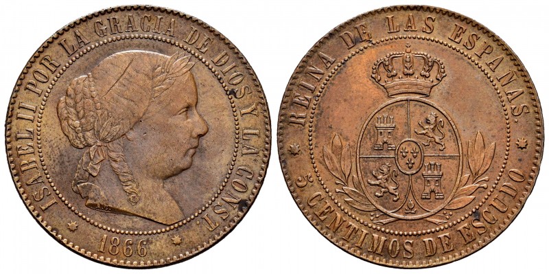 Elizabeth II (1833-1868). 5 céntimos de escudo. 1866. Barcelona. (Cal-244). Ae. ...