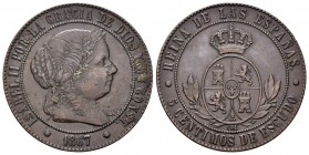 Elizabeth II (1833-1868). 5 céntimos de escudo. 1867. Barcelona. OM. (Cal-245). Ae. 12,69 g. Choice VF. Est...40,00. 

SPANISH DESCRIPTION: Isabel II ...