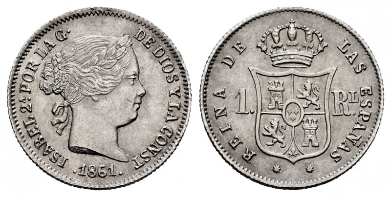 Elizabeth II (1833-1868). 1 real. 1861. Barcelona. (Cal-287). Ag. 1,27 g. Almost...