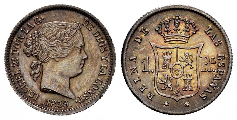 Elizabeth II (1833-1868). 1 real. 1859. Madrid. (Cal-308). Ag. 1,21 g. Wonderful...