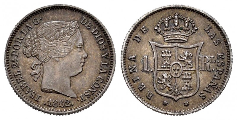 Elizabeth II (1833-1868). 1 real. 1862. Madrid. (Cal-311). Ag. 1,31 g. Patina. X...