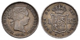 Elizabeth II (1833-1868). 1 real. 1862. Madrid. (Cal-311). Ag. 1,31 g. Patina. XF. Est...35,00. 

SPANISH DESCRIPTION: Isabel II (1833-1868). 1 real. ...