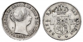Elizabeth II (1833-1868). 1 real. 1852. Sevilla. (Cal-321). Ag. 1,26 g. Choice VF. Est...30,00. 

SPANISH DESCRIPTION: Isabel II (1833-1868). 1 real. ...