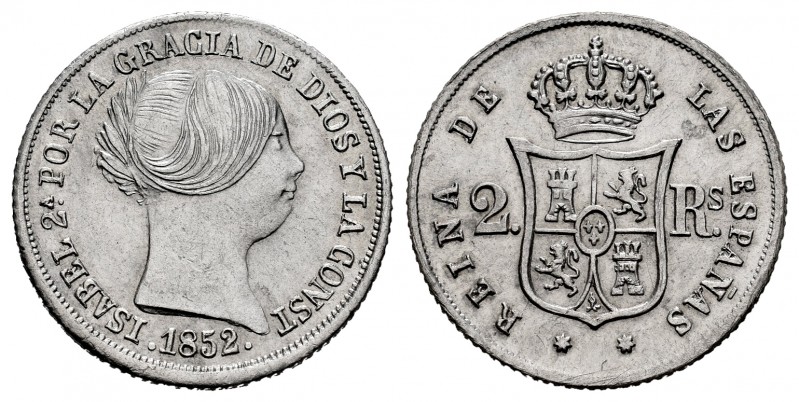 Elizabeth II (1833-1868). 2 reales. 1852. Sevilla. (Cal-390). Ag. 2,56 g. XF/AU....