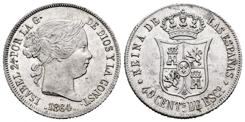 Elizabeth II (1833-1868). 40 centimos de escudo. 1864. Madrid. (Cal-499). Ag. 5,...