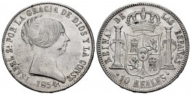 Elizabeth II (1833-1868). 10 reales. 1854. Barcelona. (Cal-509). Ag. 12,85 g. Almost XF. Est...160,00. 

SPANISH DESCRIPTION: Isabel II (1833-1868). 1...