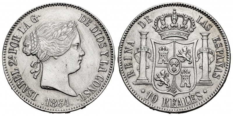 Elizabeth II (1833-1868). 10 reales. 1864. Madrid. (Cal-509). Ag. 12,90 g. Clean...