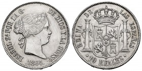 Elizabeth II (1833-1868). 10 reales. 1864. Madrid. (Cal-509). Ag. 12,90 g. Cleaned. Almost XF. Est...80,00. 

SPANISH DESCRIPTION: Isabel II (1833-186...