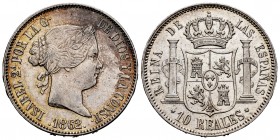 Elizabeth II (1833-1868). 10 reales. 1862. Madrid. (Cal-539). Ag. 13,06 g. Minor hairlines on obverse. Original luster. XF/AU. Est...150,00. 

SPANISH...