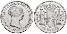 Elizabeth II (1833-1868). 20 reales. 1850. Madrid. (Cal-592). Ag. 26,00 g. With some original luster remaining. AU. Est...400,00. 

SPANISH DESCRIPTIO...
