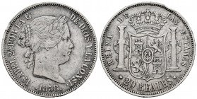 Elizabeth II (1833-1868). 20 reales. 1858. Madrid. (Cal-615). Ag. 25,82 g. Nicks on edge. Almost VF. Est...100,00. 

SPANISH DESCRIPTION: Isabel II (1...