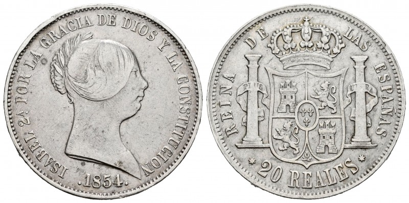 Elizabeth II (1833-1868). 20 reales. 1854. Sevilla. (Cal-629). Ag. 25,90 g. Almo...