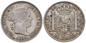 Elizabeth II (1833-1868). 20 reales. 1856. Sevilla. (Cal-633). Ag. 25,87 g. Minor nick on edge. Scarce. VF. Est...170,00. 

SPANISH DESCRIPTION: Isabe...