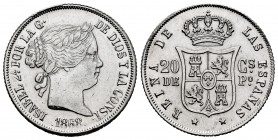 Elizabeth II (1833-1868). 20 centavos. 1868. Manila. (Cal-661). Ag. 5,08 g. Cleaned. XF. Est...100,00. 

SPANISH DESCRIPTION: Isabel II (1833-1868). 2...