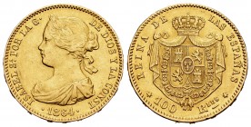 Elizabeth II (1833-1868). 100 reales. 1864. Madrid. (Cal-792). Au. 8,35 g. Minor nicks on edge. XF. Est...350,00. 

SPANISH DESCRIPTION: Isabel II (18...