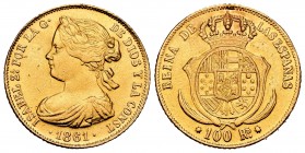 Elizabeth II (1833-1868). 100 reales. 1861. Sevilla. (Cal-804). Au. 8,26 g. Repaired welding at 12 o´clock. Choice VF. Est...350,00. 

SPANISH DESCRIP...