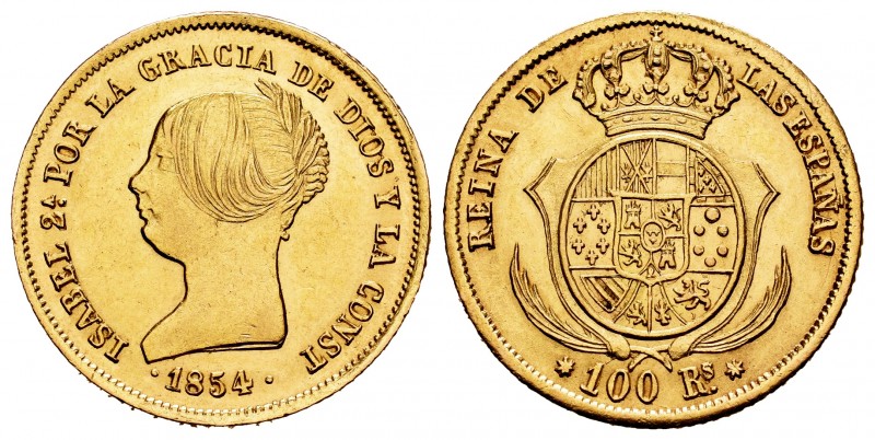 Elizabeth II (1833-1868). 100 reales. 1854. Sevilla. (Cal-807). Au. 833,00 g. AU...