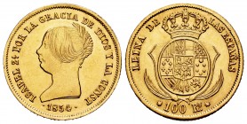 Elizabeth II (1833-1868). 100 reales. 1854. Sevilla. (Cal-807). Au. 833,00 g. AU. Est...380,00. 

SPANISH DESCRIPTION: Isabel II (1833-1868). 100 real...