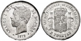 Amadeo I (1871-1873). 5 pesetas. 1871*18-71. Madrid. SDM. (Cal-1). Ag. 24,93 g. Minor deposits. With some original luster remaining. Almost XF. Est......