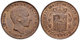 Alfonso XII (1874-1885). 10 centimos. 1878. Barcelona. OM. (Cal-9). Ae. 10,14 g. XF. Est...150,00. 

SPANISH DESCRIPTION: Alfonso XII (1874-1885). 10 ...