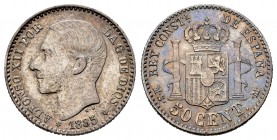Alfonso XII (1874-1885). 50 centimos. 1885/1*8-6. Madrid. MSM. (Cal-13). Ag. 2,51 g. Almost XF. Est...50,00. 

SPANISH DESCRIPTION: Alfonso XII (1874-...