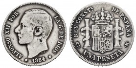Alfonso XII (1874-1885). 1 peseta. 1884*_ _-84. Madrid. MSM. (Cal-23). Ag. 4,83 g. Rare. Choice F. Est...300,00. 

SPANISH DESCRIPTION: Alfonso XII (1...