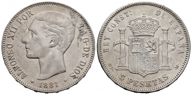 Alfonso XII (1874-1885). 5 pesetas. 1881*18-81. Madrid. MSM. (Cal-44). Ag. 25,01...