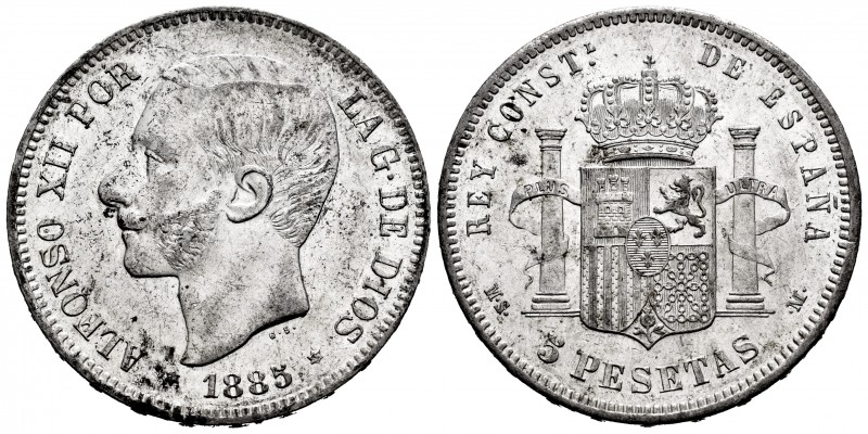 Alfonso XII (1874-1885). 5 pesetas. 1885*18-85. Madrid. DEM. (Cal-60). Ag. 25,03...