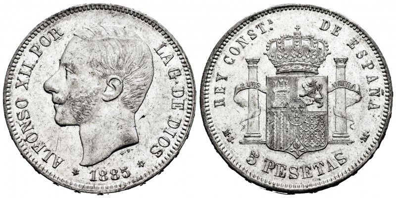 Alfonso XII (1874-1885). 5 pesetas. 1885*18-86. Madrid. MSM. (Cal-61). Ag. 25,03...