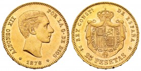 Alfonso XII (1874-1885). 25 pesetas. 1876*18*76. Madrid. DEM. (Cal-67). Au. 8,06 g. Minor nick on edge. Almost UNC. Est...350,00. 

SPANISH DESCRIPTIO...