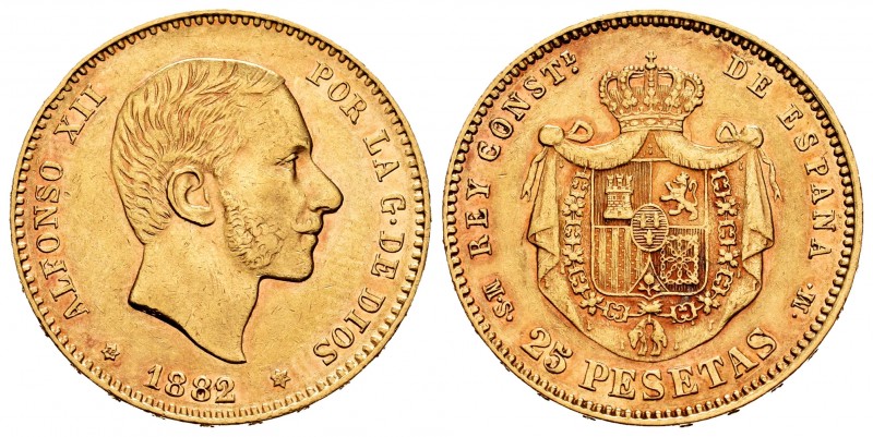 Alfonso XII (1874-1885). 25 pesetas. 1882/1*18-82. Madrid. MSM. (Cal-84). Au. 8,...
