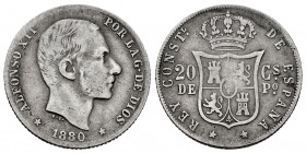 Alfonso XII (1874-1885). 20 centavos. 1880. Manila. (Cal-103). Ag. 5,06 g. Rare. Almost VF. Est...110,00. 

SPANISH DESCRIPTION: Alfonso XII (1874-188...