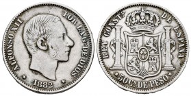 Alfonso XII (1874-1885). 50 centavos. 1882. Manila. (Cal-118). Ag. 12,89 g. Almost VF. Est...35,00. 

SPANISH DESCRIPTION: Alfonso XII (1874-1885). 50...