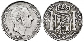 Alfonso XII (1874-1885). 50 centavos. 1884. Manila. (Cal-121). Ag. 12,60 g. Rare. Almost VF/Choice F. Est...175,00. 

SPANISH DESCRIPTION: Alfonso XII...