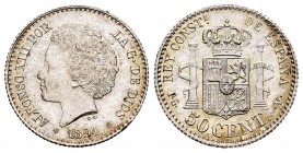 Alfonso XIII (1886-1931). 50 centimos. 1894*9-4. Madrid. PGV. (Cal-43). Ag. 2,50 g. With some original luster remaining. AU/Almost UNC. Est...60,00. 
...