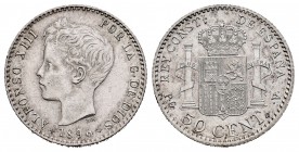 Alfonso XIII (1886-1931). 50 centimos. 1896*9-6. Madrid. PGV. (Cal-44). Ag. 2,47 g. Almost XF. Est...50,00. 

SPANISH DESCRIPTION: Alfonso XIII (1886-...